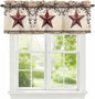 Farmhouse American Valances for Windows, Country Star Berries Vintage Wood Grain Kitchen Valance Light Filtering Rod Pocket Short Curtains for Kitchen Bathroom, 1 Panel, 42"x12"