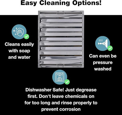 25" x 20" Stainless Steel Commercial Hood Filter – Dishwasher Safe, Welded Baffle Grease Trap with Drop Handles – Easy Installation & Durable Grease Fire Prevention Filter