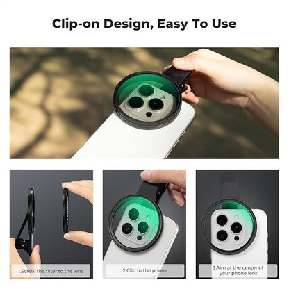 K&F CONCEPT 67mm Clip-on CPL Phone Camera Lens Filter Kit, Circular Polarizer Polarizing Filter Compatible with iPhone 16 15 14 13 12 11