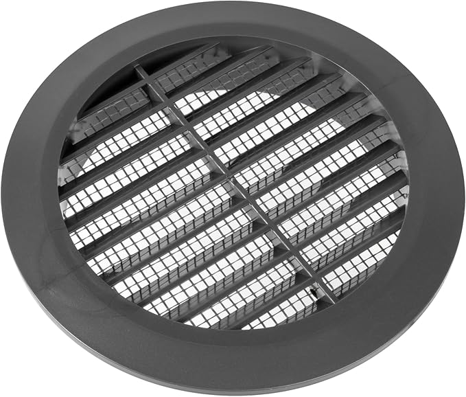 Graphite/Gray 4" Inch Round Ventilation Grille with Screen mesh. (Duct 4Ø / Grille 5Ø) Ventilation Applications. Indoor and Outdoor Vent Cover. Available 3 Sizes / 4 Colors.