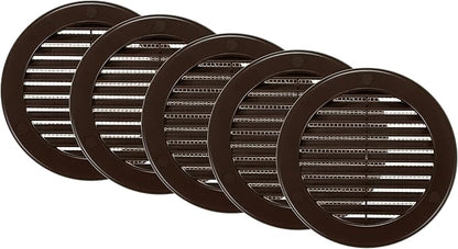 Vent Systems 4" Inch (Opening Dimensions) - Pack of 5 - Brown Soffit Vent Cover - Plastic Round Air Vent Grille - Built-in Mesh Screen - HVAC Register Louver for Bathroom, Home, Kitchen