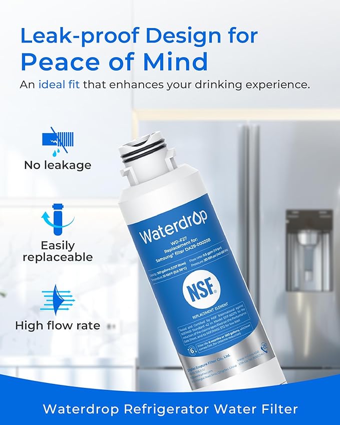 Waterdrop DA29-00020B Refrigerator Water Filter, Replacement for Samsung HAF-CIN/EXP, DA29-00020B-1, RF263BEAESR, RF263TEAESG, RF4287HARS, Reduce Chlorine, bad Taste and Odor(Package May Vary)