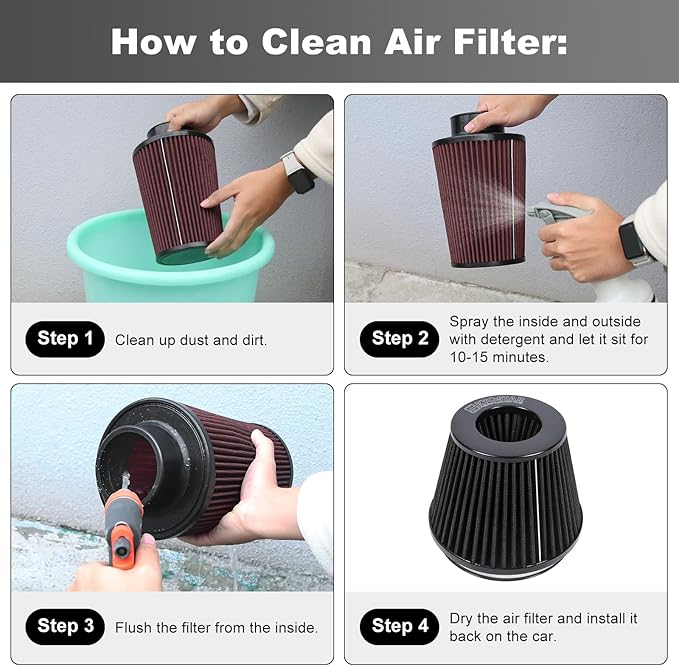 KYOSTAR Universal 6" (152mm) High-Flow Air Filter, Reusable Cone Cold Air Intake, High Performance, Washable, Clamp-On Car High Flow Air Kit, Flange Diameter: 6 Inch, Filter Height: 6.2 Inch, Black
