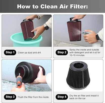 KYOSTAR Universal 6" (152mm) High-Flow Air Filter, Reusable Cone Cold Air Intake, High Performance, Washable, Clamp-On Car High Flow Air Kit, Flange Diameter: 6 Inch, Filter Height: 6.2 Inch, Black