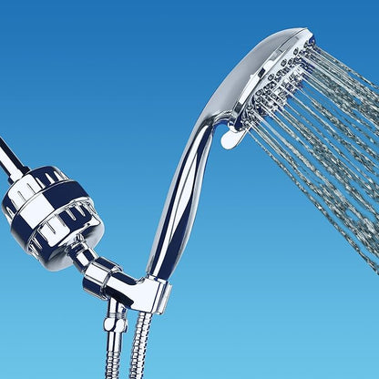 AquaBliss High Output Universal Shower Filter with Replaceable Multi-Stage Filter Cartridge – Transform Itching, Eczema & Acne into Glowing Hair, Nails & Skin Fast - Chrome (SF220)