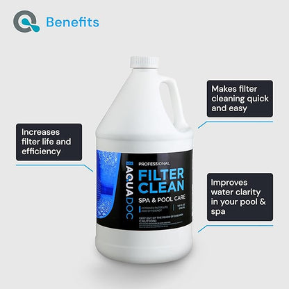 Hot Tub Filter Cleaner Soak, Pool Filter Cleaner & Pool Cartridge Cleaner - Spa Filter Cleaner Soak & Spa Filter Cleaning Solution for HotTub Cartridges. Easy to Use Filter Degreaser - AquaDoc Gal