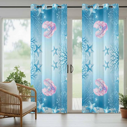 Ocean Shell Outdoor Curtains for Patio Corals Starfish Summer Marine Waterproof Outside Curtains with Grommet Top Weatherproof Curtain for Cabana Pergola Gazebo, 1 Panel, 54" W x 108" L