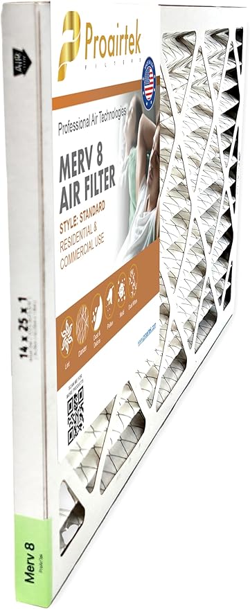 Proairtek AF14251M08SWH Model 14x25x1 Air Filter, MERV 8; Ideal for Anyone Wanting Clean, Crisp Air in Their Home