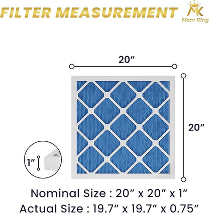 MervKing 20x20x1 Air Filter Actual Size: 19.7" x 19.7" x 0.75" MERV 11 MPR 1000-1200 | MADE IN USA | 6-Pack | Pleated HVAC AC Furnace Replacement