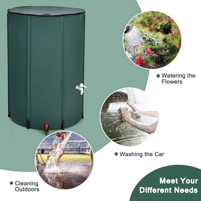 Goplus 100 Gallon Collapsible Rain Barrel, Portable Rain Barrels to Collect Rainwater from Gutter, Rainwater Collection System, Water Storage Tank Catcher Container with Filter Spigot Overflow Kit