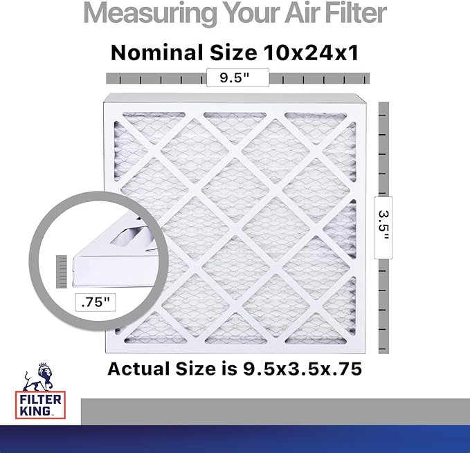 Filter King 10x24x1 Air Filter | 4-PACK | Carbon MERV 8 HVAC Pleated A/C Furnace Filters | MADE IN USA | Actual Size: 9.5 x 23.5 x .75"
