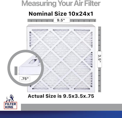 Filter King 10x24x1 Air Filter | 4-PACK | Carbon MERV 8 HVAC Pleated A/C Furnace Filters | MADE IN USA | Actual Size: 9.5 x 23.5 x .75"