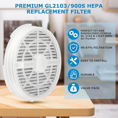 GL2103 Replacement Filter for RIGOGLIOSO GL2103, JINPUS GL-2103, LTLKY 900S Air Purifier, 2-in-1 HEPA Filters and Activated Carbon Filters (3-Pack)