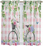 Spring Kitchen Curtains, Bicycles Leaves Butterfly Flowers Pink Buffalo Plaid Light Filtering Window Curtain Panels, 2Pcs Rod Pocket Window Treatments Set for Living Room Bathroom Bedroom 42x63 Inches