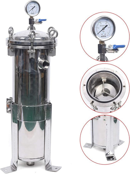 304 Stainless Steel Bag Filter Housing, Industrial Process Filter Housings, Pressure Filter Device, Removes Particulate Impurities, Real-Time Pressure Monitoring