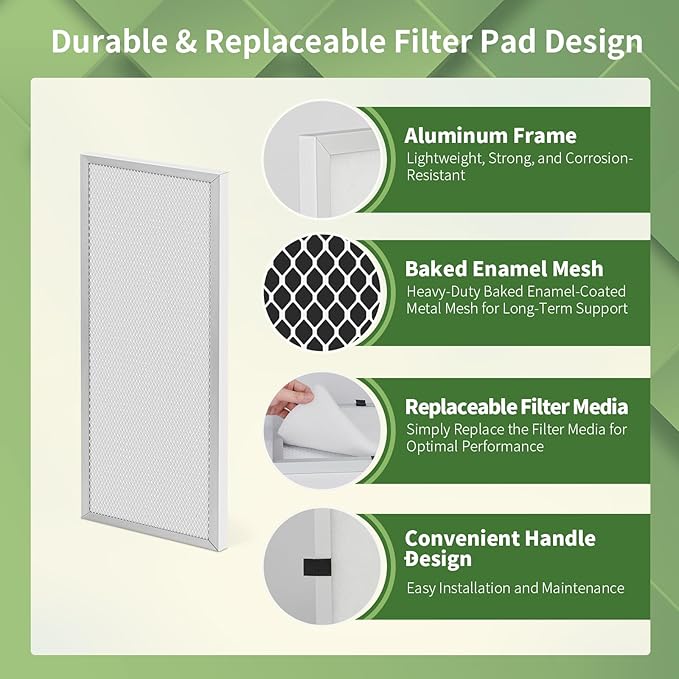 14x30x1 Reusable Air Filter MERV 8 Washable Furnace & AC Filter with 2 Extra Media Pads, Aluminum Electrostatic Air Filters for Home, Fits HVAC System, Air Conditioner, Air Handler