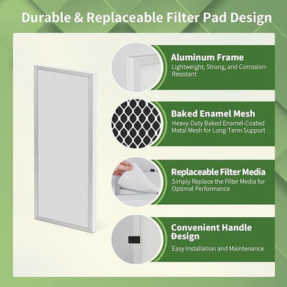 14x30x1 Reusable Air Filter MERV 8 Washable Furnace & AC Filter with 2 Extra Media Pads, Aluminum Electrostatic Air Filters for Home, Fits HVAC System, Air Conditioner, Air Handler