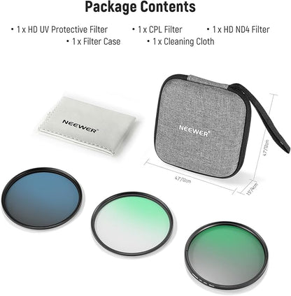 NEEWER 95mm UV CPL ND Lens Filter Kit with Hard Shell Storage Case, Multicoated Optical Glass & Aluminum Alloy Frame, UV + Circular Polarizing (CPL) + Neutral Density (ND4) Filter for 95mm Camera Lens