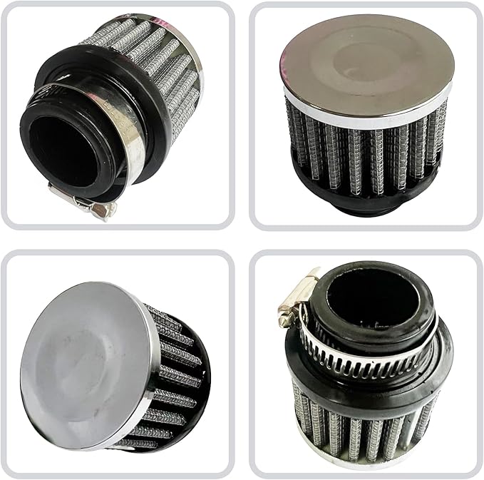 Air Intake Filter - 1" Universal Breather Filter, Automotive Cold Air Filter, Car Valve Cover Oil Breather Turbo Vent Crankcase Cleaner Accessory, Fits Car Motorcycle (Silver)