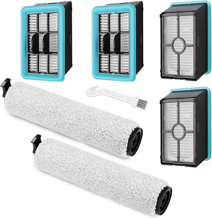 FFsign 3831 Roller Brush & Filter Replacement Compatible with Bissell Crosswave Hard Floor Expert 3831, HF2 3845N Vacuum, Floor Scrubber Wet Dry Vacuum Accessory Kit 2 Brush Rolls, 4 Filter Parts