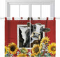 Cows Sunflowers Bedroom Curtains 63 Inch Length, Window Curtains Tab Top, Spring Botanical Floral Bees Red Barn Light Filtering Window Treatments Drapes 42"x63" 2 Panel