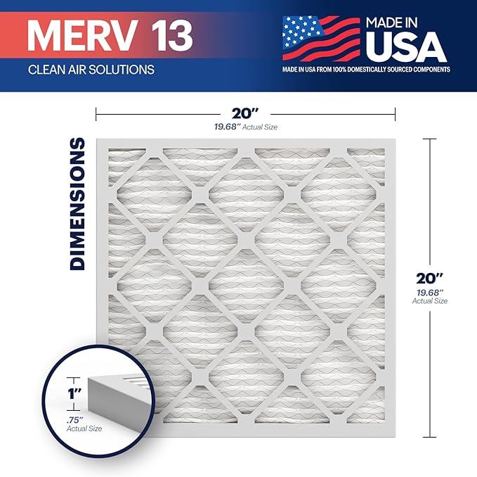 BNX TruFilter 20x20x1 MERV 13 (4-Pack) AC Furnace Air Filter - MADE IN USA - Electrostatic Pleated Air Conditioner HVAC AC Furnace Filters - Removes Pollen, Mold, Bacteria, Smoke