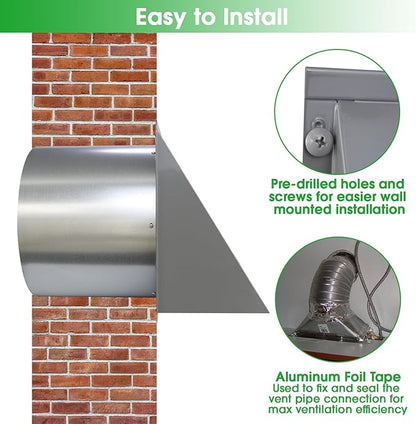 10 Inch Hooded Wall Vent with Screen and Damper,Outdoor Wall Exhaust Vent Cover Cap for Kitchen Range Hood HVAC Duct Dryer Ventilation&Outside Exterior Mount,Galvanized Steel,Gray