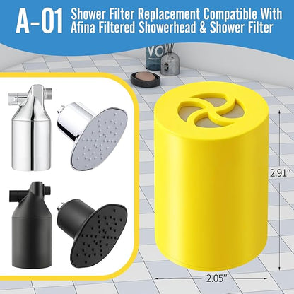 DerBlue 4PCS A-01 Multi-Stage shower head filter replacement Compatible with Afina Filtered Showerhead for Hard Water,Remove Chlorine and Other Impurities