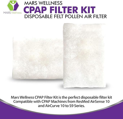 CPAP Filters Disposable Felt Pollen air Filter 20 Pack Compatible with ResMed Airsense 10, Aircurve 10, S9 Series - Made in The USA - Universal CPAP Filter Supplies - Machines - by Mars Wellness