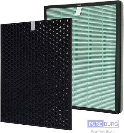 PUREBURG Replacement Filter Set Compatible with RabbitAir BioGS 2.0 Ultra Quiet Model SPA-550A & SPA-625A Air Purifiers,2-Pack H13 True HEPA + Activated Carbon Filter