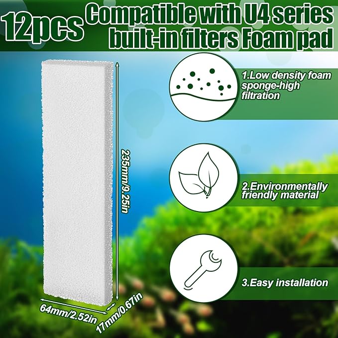 Pangda 24 Pcs Carbon Filter Foam Pads and Foam Filters Compatible with U4 Range of Internal Underwater Sponge Aquarium Underwater Filter Accessories for Internal Replacement Aquarium Fish Tank