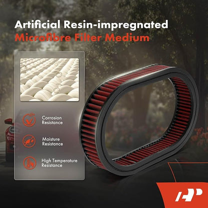 A-Premium Universal Air Cleaner Filter Assembly - 12" x 2", Oval Red Chrome Air Cleaner - Fit For 5-1/8" Carburetor Neck