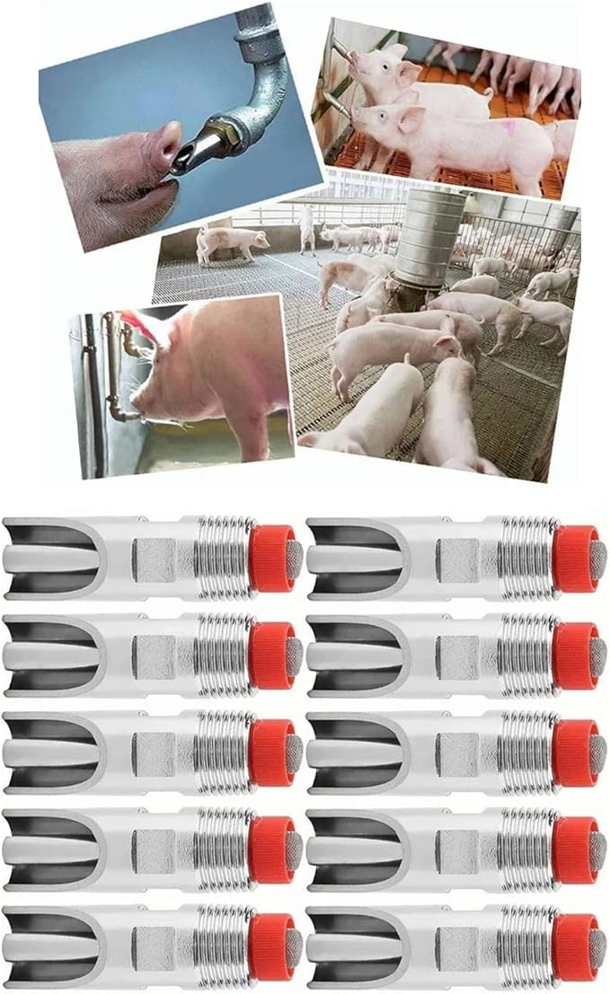 10Pcs Stainless Steel Automatic Nipples, Adjustable Prevent Leakage Pig Nipple Waterer Pig Nozzle Nipple Drinker for Livestock Drinking
