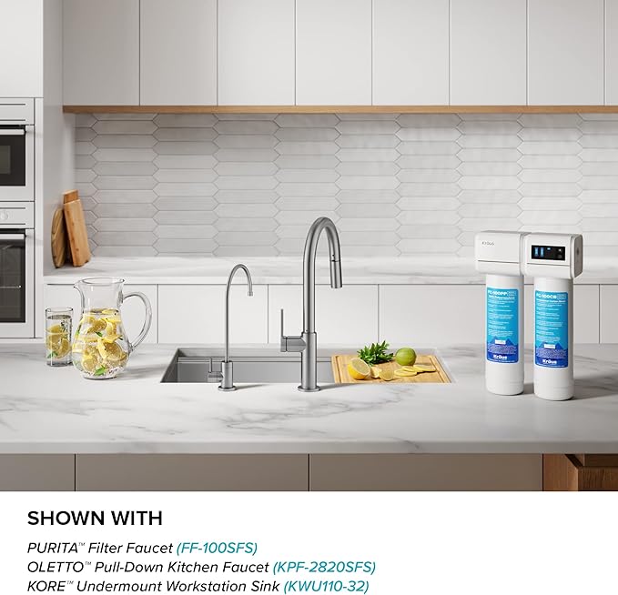 KRAUS Purita 2-Stage Carbon Block Under-Sink Water Filtration System with Digital Display Monitor, FS-1000, White