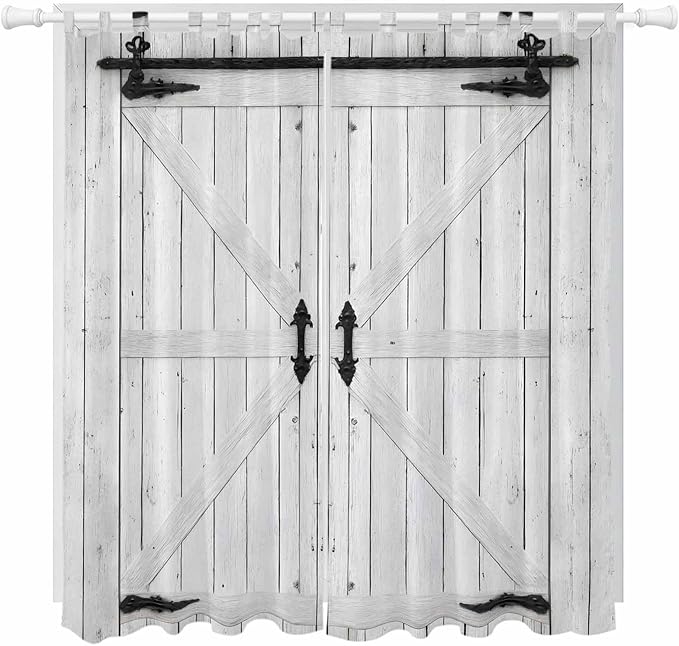 Farmhouse Wood Grain Living Room Curtains 96 Inch Length, Window Curtains Tab Top, Vintage Country Barn Gate Grey Light Filtering Window Treatments Drapes 52"x96" 2 Panel