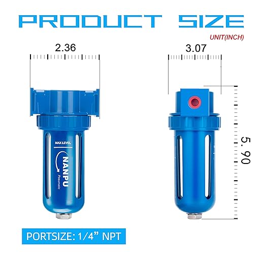 NANPU Zinc Alloy Desiccant Dryer, Compressed Air in Line Filter, Moisture Water Separator, Poly Bowl (1/4" NPT)