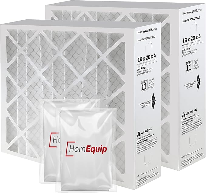 16x20x4 AC Furnace Air Filter Replacement - FC100A1003 HVAC Furnace Filters Merv 11 Filter Media, AC Filter with Homequip Disposal Bag, 2-Pack (Actual Size: 15.94 x 19.75 x 4.38 Inches)