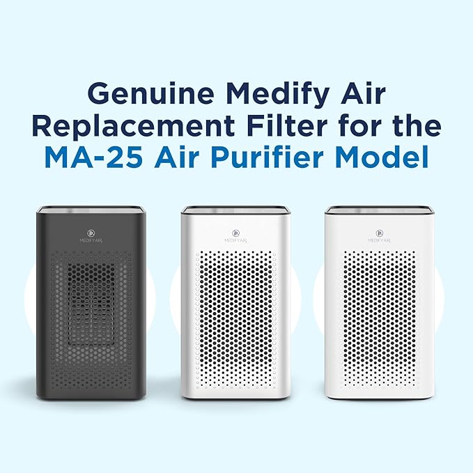 Medify Air MA-25 Genuine Replacement Filter | for Allergens, Wildfire Smoke, Dust, Odors, Pollen, Pet Dander | 3 in 1 with Pre-filter, H13 HEPA, and Activated Carbon for 99.7% Removal | 2-Pack