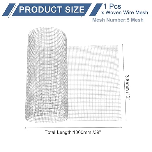 uxcell 5 Mesh 39" x 12" Woven Wire Mesh, 304 Stainless Steel Air Vent Filter Screen, Window Screen Mesh for DIY Projects Vents Cover Filtration Animals Fence