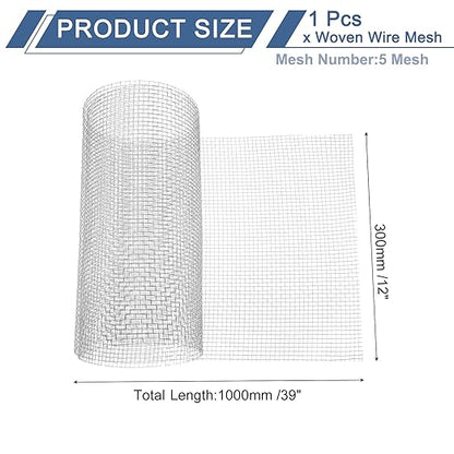 uxcell 5 Mesh 39" x 12" Woven Wire Mesh, 304 Stainless Steel Air Vent Filter Screen, Window Screen Mesh for DIY Projects Vents Cover Filtration Animals Fence