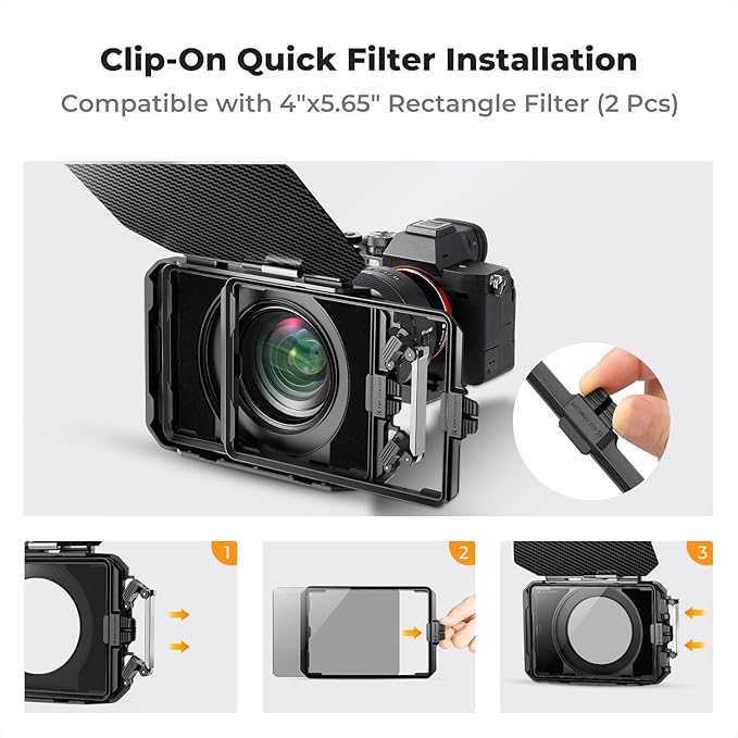 K&F CONCEPT Mini Matte Box +Black Mist 1/4 Filter Kit, DSLR Camera Matte Box with Carbon Fiber Top Flag Square Filters Trays with 67/72/77/82/95mm Adapter Rings, for 4x5.65 Square UV ND Filter