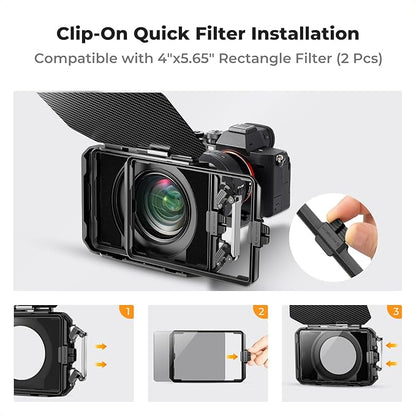 K&F CONCEPT Mini Matte Box +Black Mist 1/4 Filter Kit, DSLR Camera Matte Box with Carbon Fiber Top Flag Square Filters Trays with 67/72/77/82/95mm Adapter Rings, for 4x5.65 Square UV ND Filter
