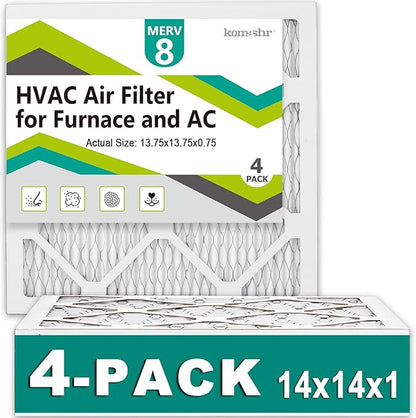 14x14x1 Air Filter MERV 8 (4-Pack), HVAC/Furnace AC Filter Replacement, Dust Defense–Comparable with MPR 600 & FPR 5 (Actual 13.75x13.75x0.75)