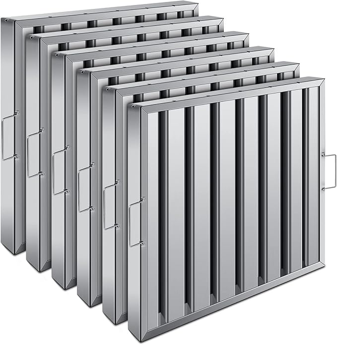 Hood Filters 19.5W x 19.5H Inch 430 Stainless Steel Pack of 6, 7 Grooves Commercial Hood Filters, Commercial Kitchen Range Hood Filter for Grease Rated Commercial Kitchen Exhaust Hoods