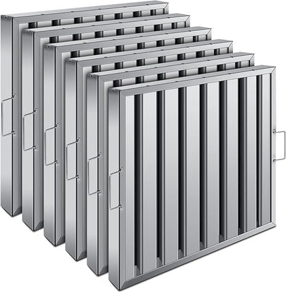 Hood Filters 19.5W x 19.5H Inch 430 Stainless Steel Pack of 6, 7 Grooves Commercial Hood Filters, Commercial Kitchen Range Hood Filter for Grease Rated Commercial Kitchen Exhaust Hoods