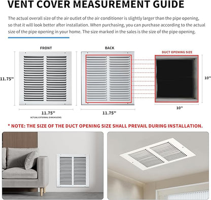 10x10 Vent Cover(Duct Opening Size),Air Return Vent Cover,Flat Vent Cover,Rejillas De Aire Acondicionado para Casa,Return Air Grilles,Outer Dimensions:11.75"W X 11.75"H(10"W x 10"H, Duct Opening)