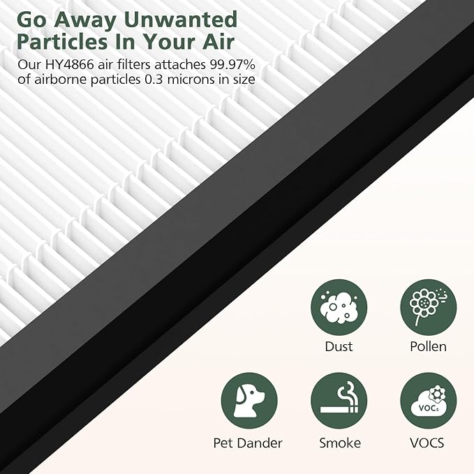 HY4866 Replacement Filter Compatible with MORENTO HY4866, WESTHEY HY4866, YIOU M1 Air Purifier, 3-in-1 H13 Ture HEPA Replacement Filters (Extra 4 Pre-filter) Enhanced Version for HY4866, 4 Pack