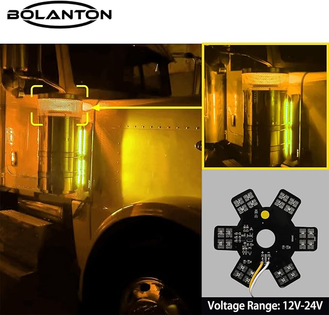 2PCS Air Cleaner LED Light 5" Truck Decorative Hex Style Air Filter Lamp for Peterbilt, Kenworth, Trailers, RVs', Campers Support IP67 12-24V Sold Individually(Amber)
