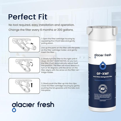GLACIER FRESH XWF Replacement For GE XWF Refrigerator Water Filter Pack of 2 (Not for XWFE)