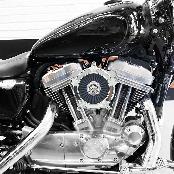 HDBUBALUS Motorcycle Air Filter Air Cleaner Intake System Cleaner Fit For Harley Dyna Softail Touring Trike 2008-2017 Chrome